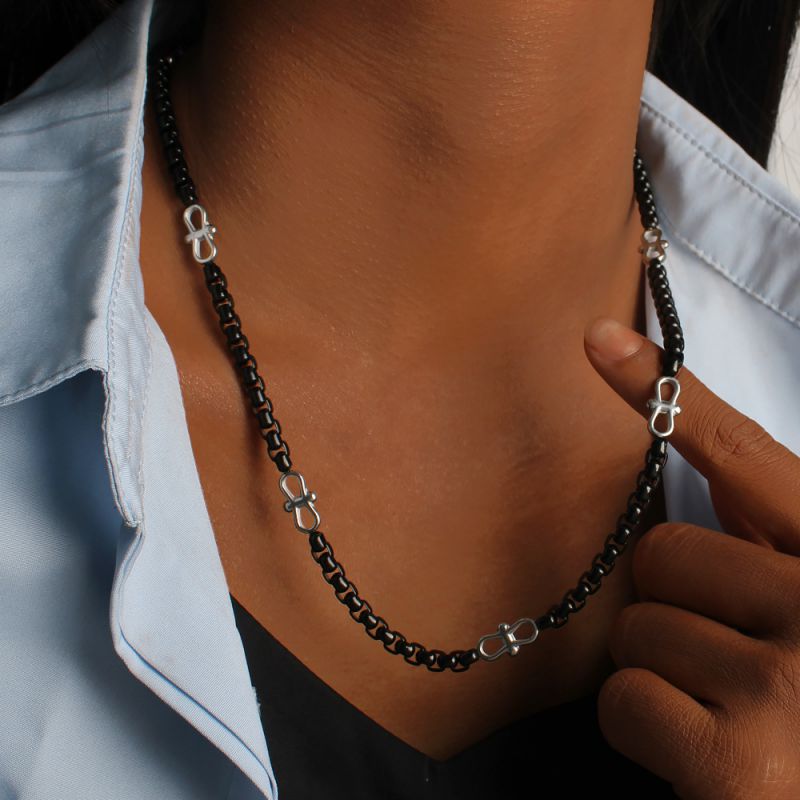 Black Stainless Steel Beaded Necklace