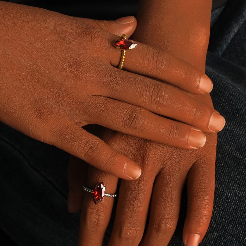 Silver Stainless Steel Diamond Marquise Ring
