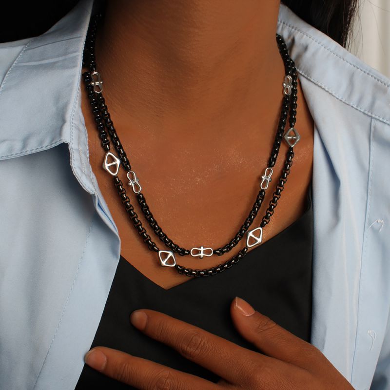 Black Stainless Steel Beaded Necklace