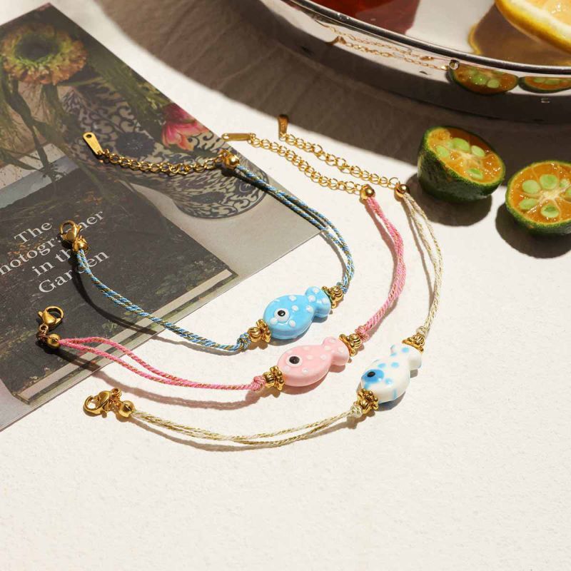 Blue Stainless Steel Ceramic Fish Bracelet