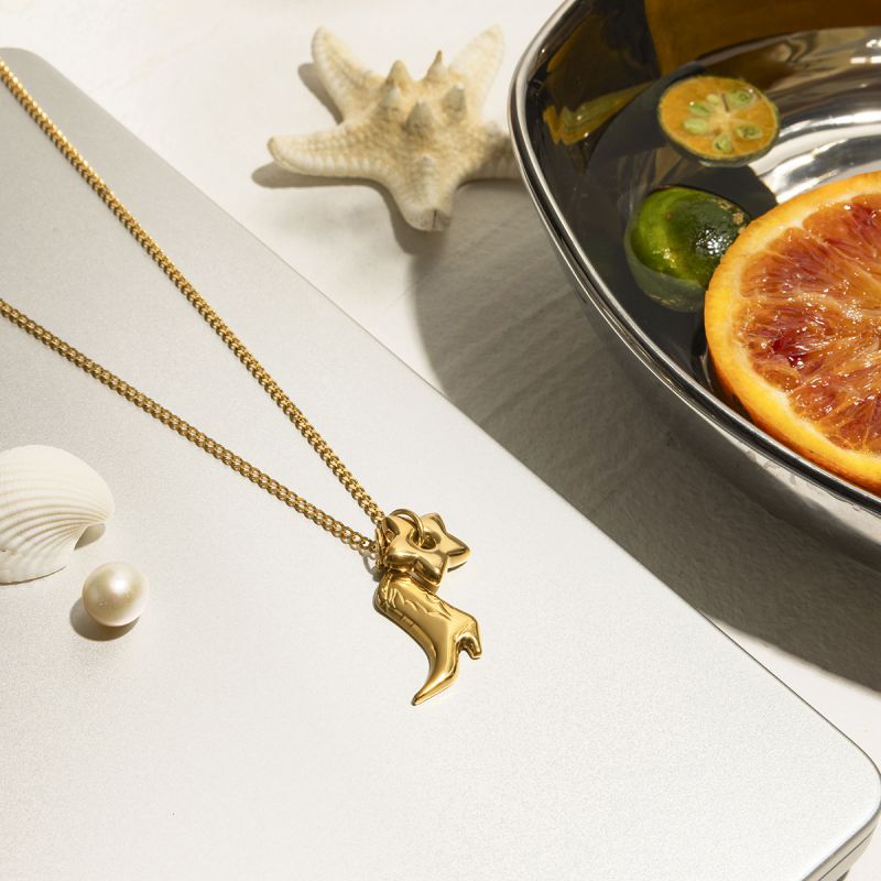 Gold Stainless Steel Boots Pentagram Necklace