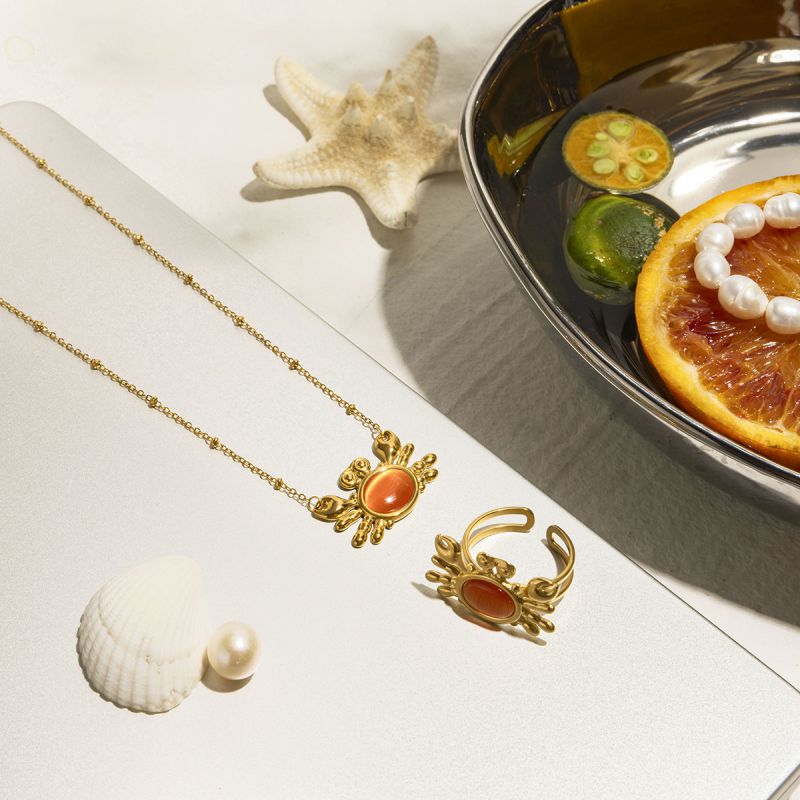 Necklace Stainless Steel Cat's Eye Crab Necklace