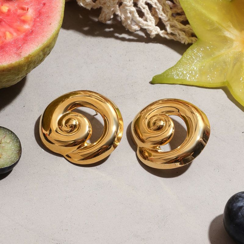 Gold Stainless Steel Polished Spiral Earrings