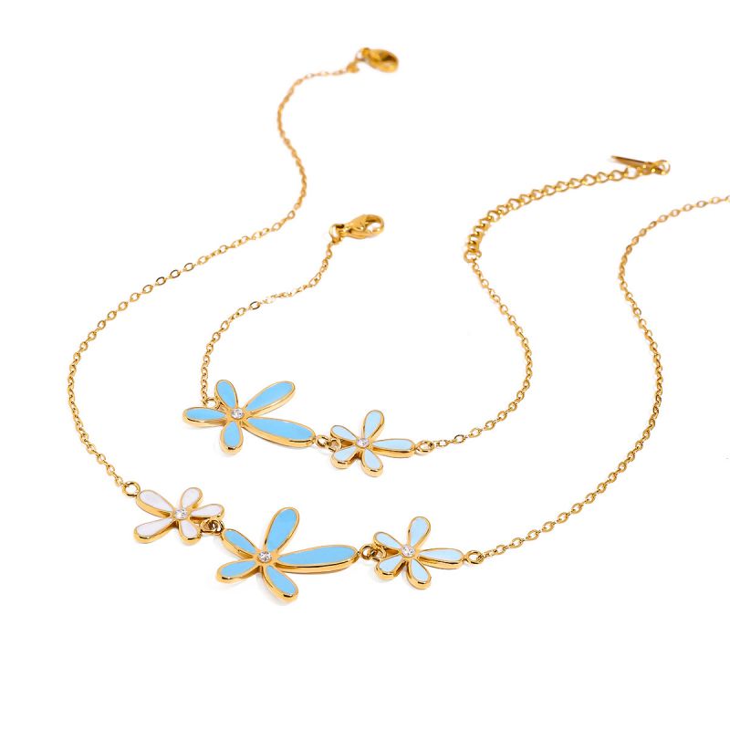 Necklace Stainless Steel Oil Drop Diamond Flower Necklace