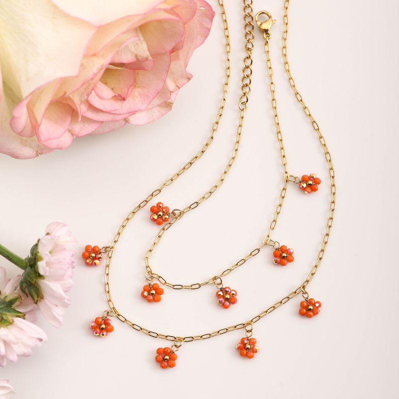 Necklace Stainless Steel Crystal Flower Necklace