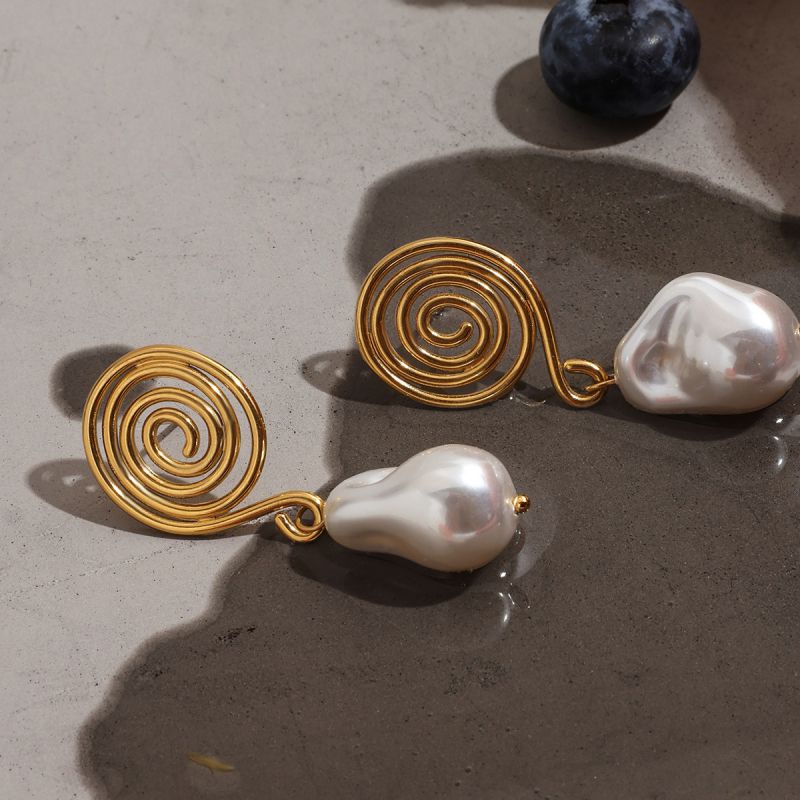 Gold Stainless Steel Pearl Earrings