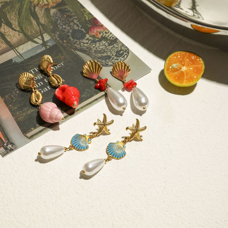 Earring 1# Stainless Steel Pearl Shell Earrings