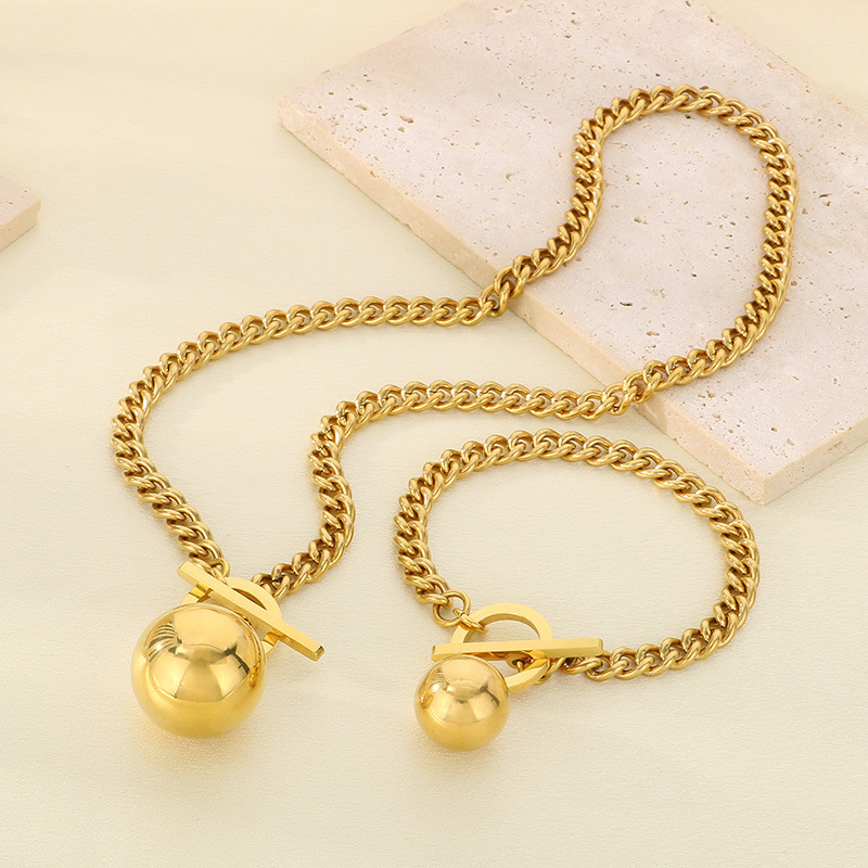 Conjunto De Collar Y Pulsera Con Bolas De Acero Inoxidable
