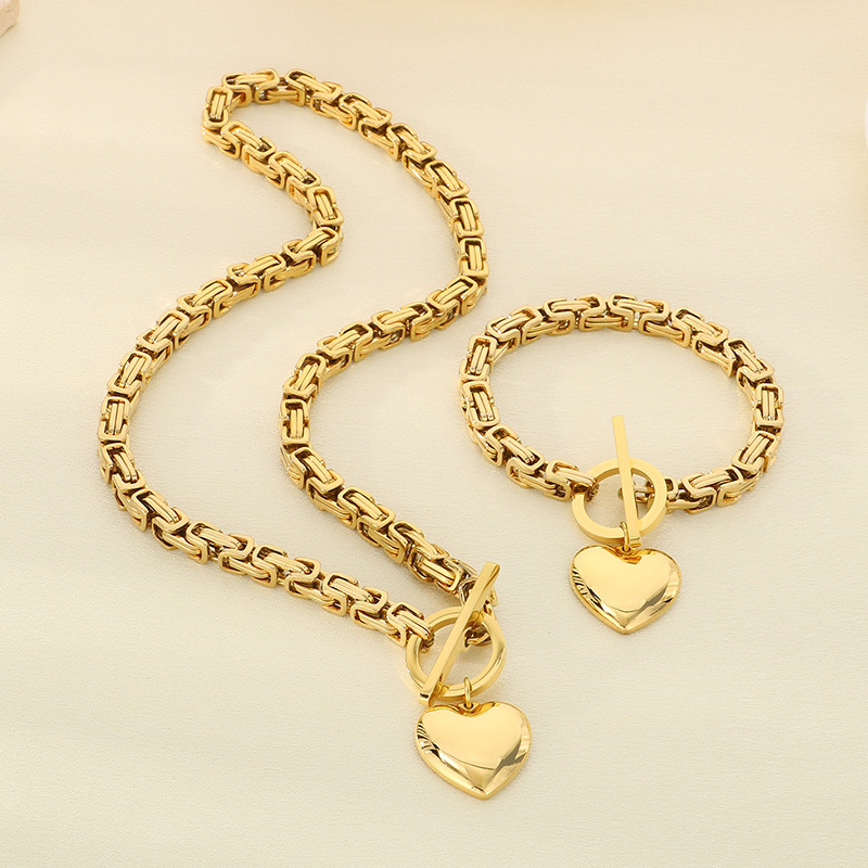 Conjunto De Collar Y Pulsera De Corazón De Acero Inoxidable