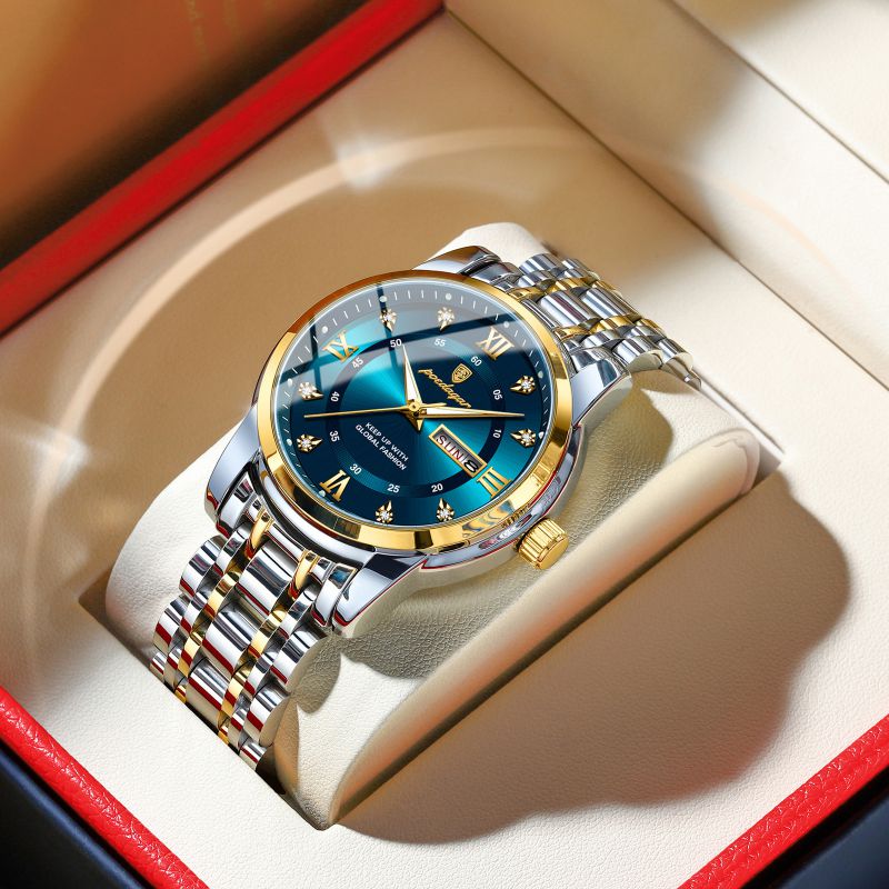 (pure English) Gold And Blue Steel Band Stainless Steel Round Dial Men's Watch