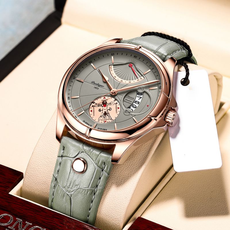 Belt Silver Shell Black Face Stainless Steel Round Dial Men's Watch