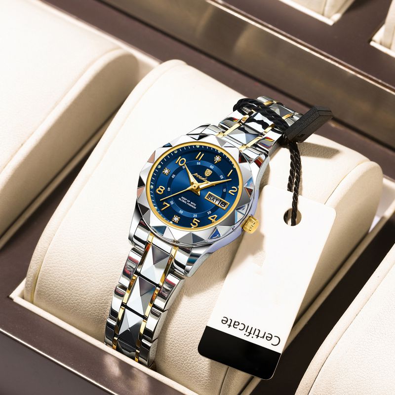 Gold And Black Steel Band Stainless Steel Round Dial Watch