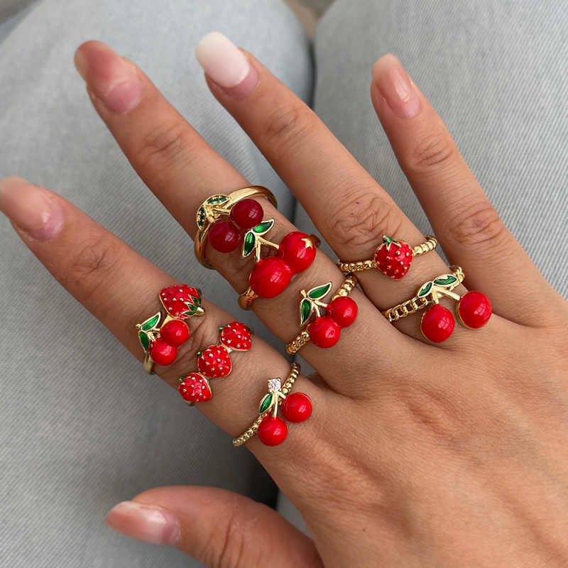 Anillo De Cereza Con Gotas De Aceite De Cobre Y Circonita