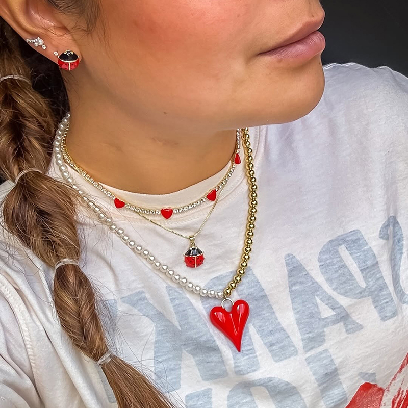 Collar De Perlas Con Forma De Corazón Y Gotas De Aceite De Cobre (6 Mm)