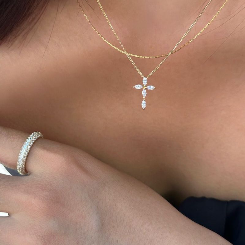 Platinum 45cm Adjustable Silver Zirconia Cross Necklace