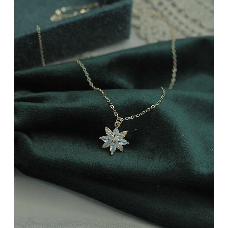 Platinum Silver Diamond Snowflake Necklace