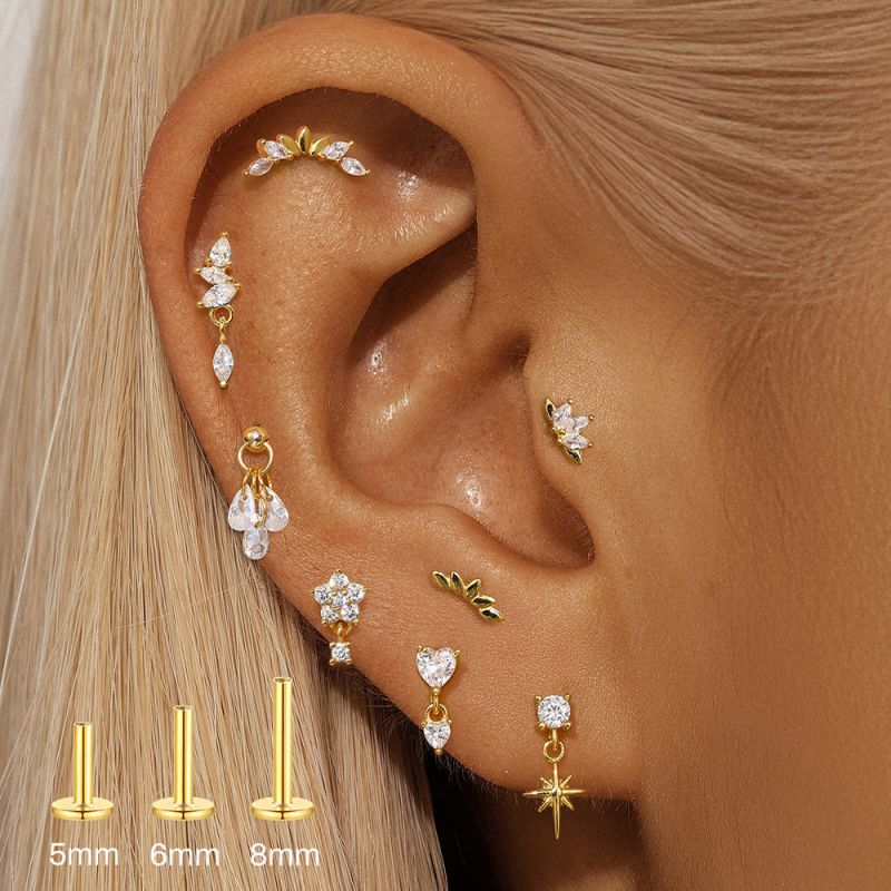 Gold #1 Silver And Diamond Geometric Flat Head Spiral Piercing Earrings