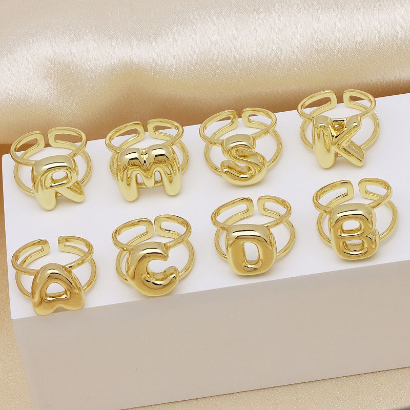 Anillo Abierto De 26 Letras Bañado En Oro Y Cobre