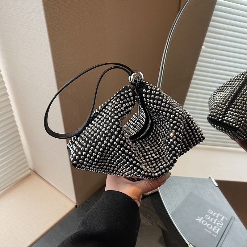 Bolso De Hombro De Pu Con Diamantes De Gran Capacidad