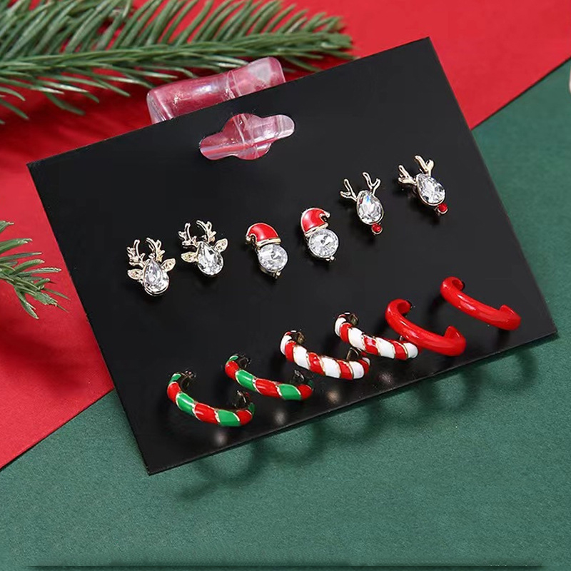 Conjunto De Pendientes Geométricos Navideños De Aleación Con Diamantes