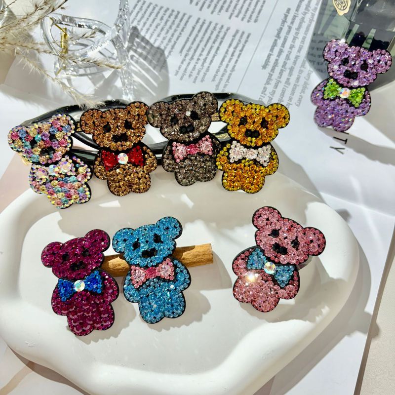 Pink Rhinestone Bear Hairpin