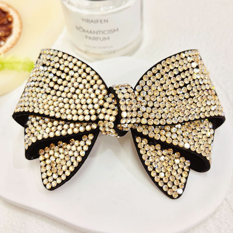 Orange Red Rhinestone Bow Hairpin
