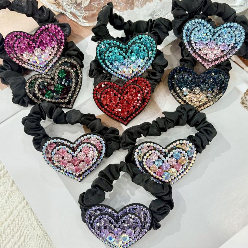 Purple Rhinestone Heart Pleated Hair Tie
