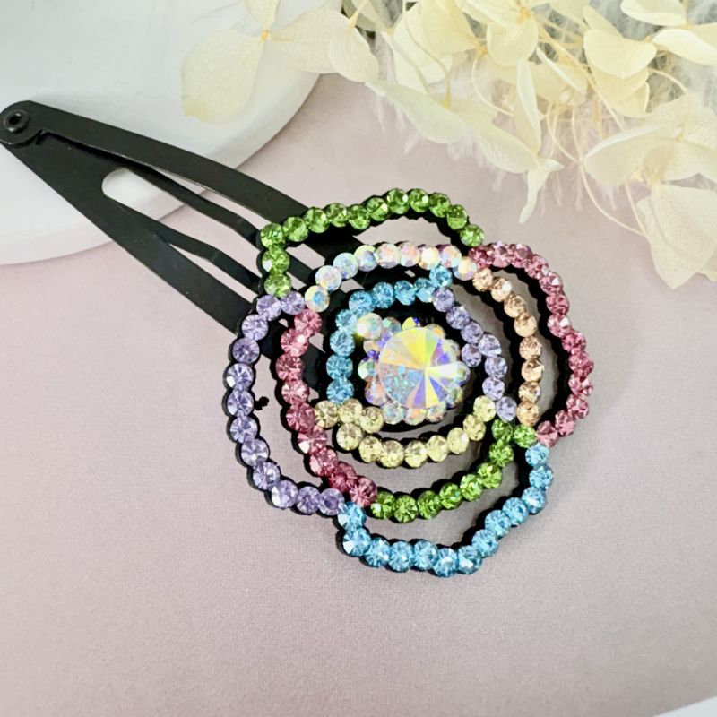 Purple Pink Rhinestone Camellia Hairpin