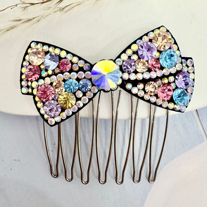 Purple Rhinestone Bow Hair Comb