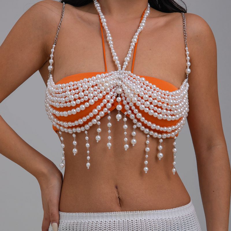 Collar Corporal Con Borlas Y Cuentas De Perlas