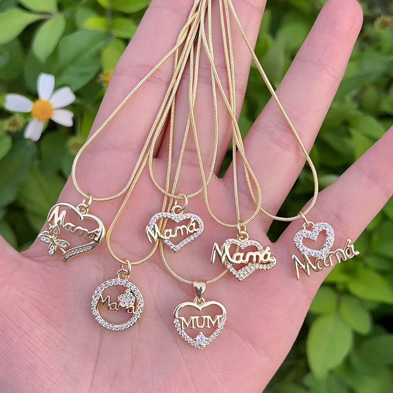 Collar Geométrico Con Forma De Corazón Bañado En Oro Y Cobre Para El Día De La Madre