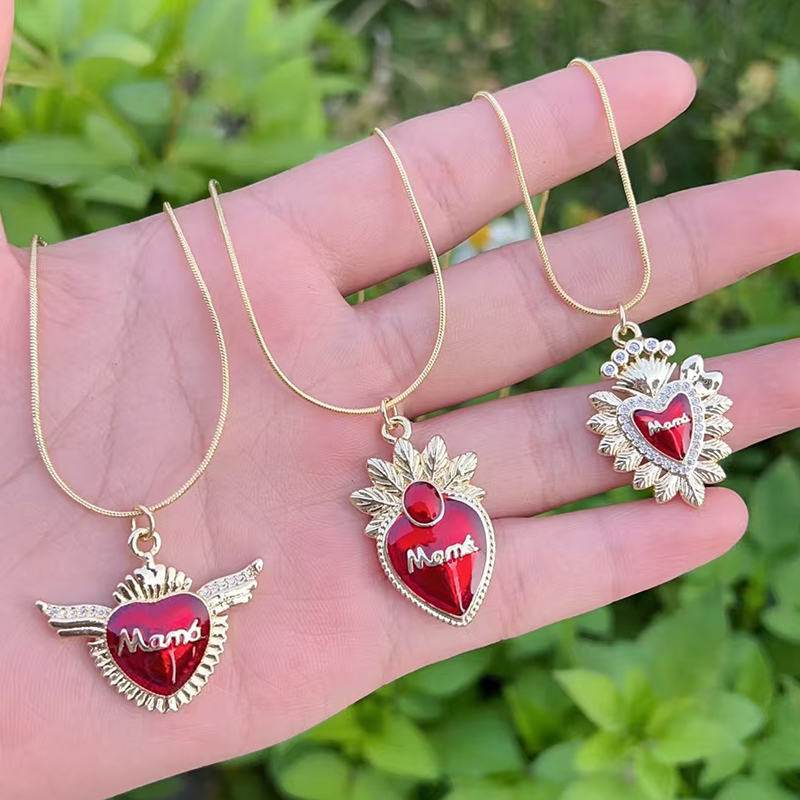 Collar Para El Día De La Madre Con Corazón De Oro Y Diamantes Bañados En Cobre