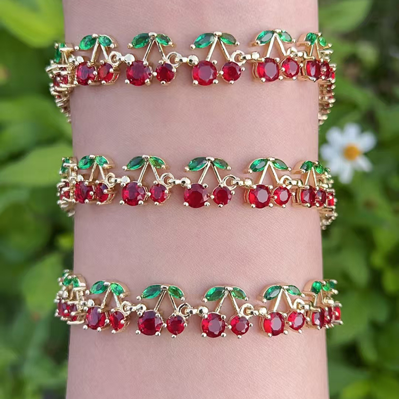 Pulsera De Cobre Con Diamantes Y Cerezas [individual]