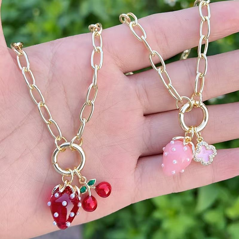 A1 Copper Gold-plated Heart Cherry Mushroom Strawberry Insect Starfish Necklace
