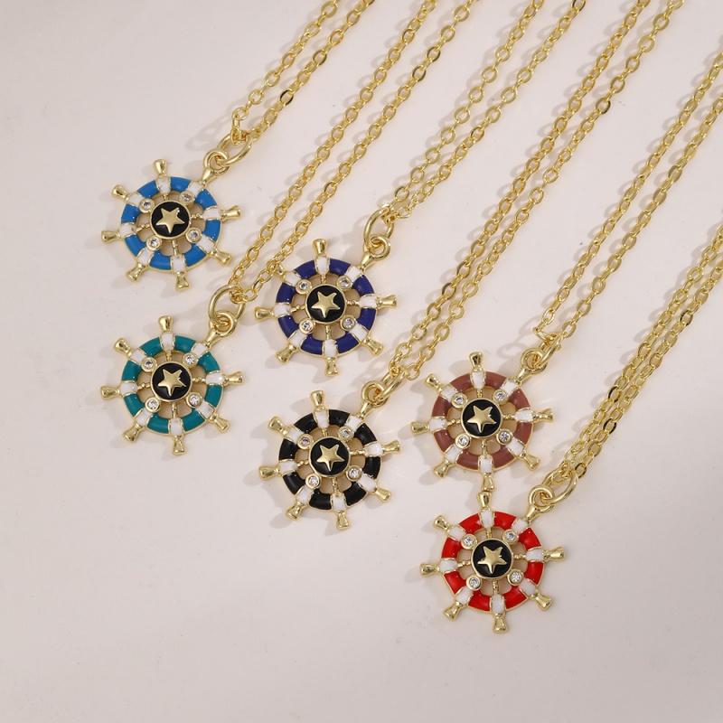 Collar De Estrella De Cinco Puntas Con Ancla De Acero De Titanio Y Goteo De Aceite