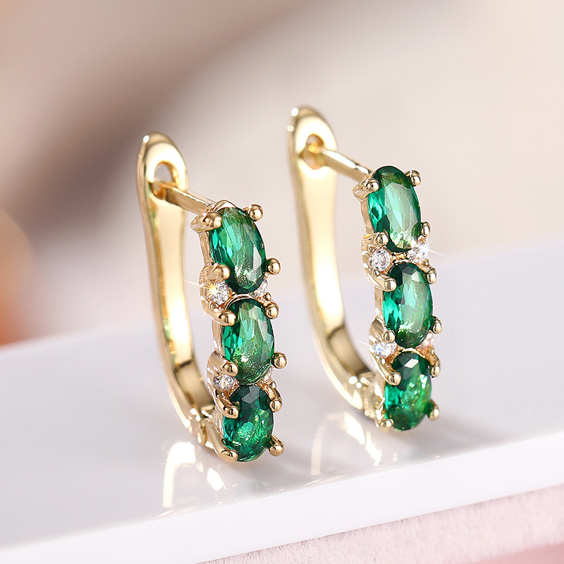 Gold Copper Diamond Oval Earrings