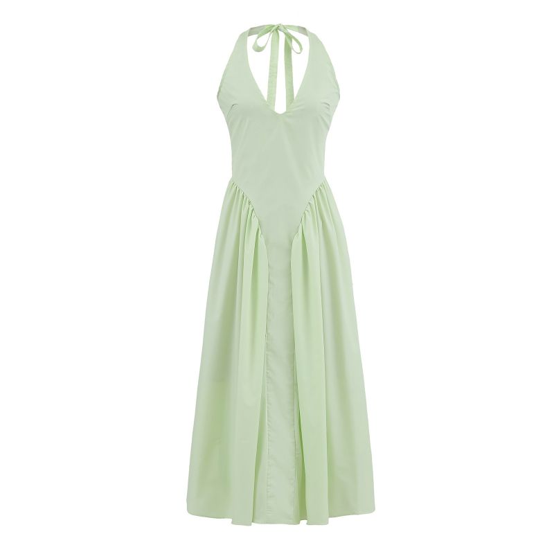 Green Cotton Halterneck Maxi Dress