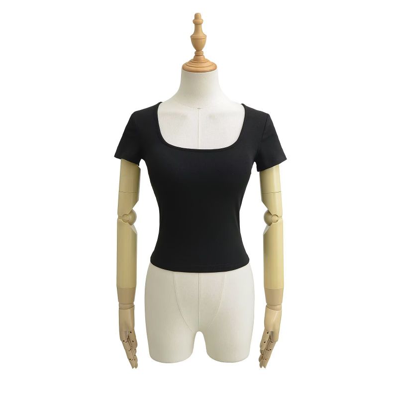 Camiseta De Algodón Con Cuello En U Y Mangas Cortas