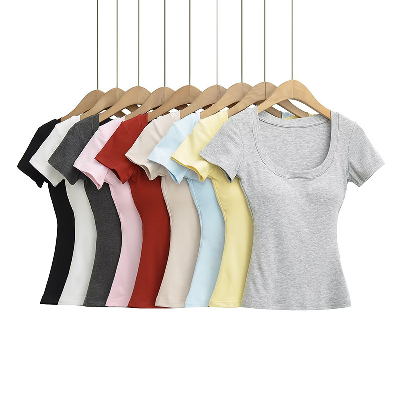 Camiseta De Algodón Con Cuello En U Y Mangas Cortas