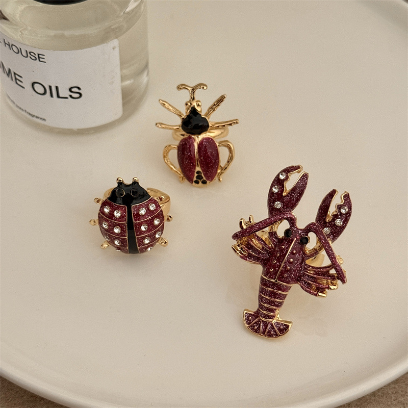 A Metal Insect Oil Drop Colorblock Ring