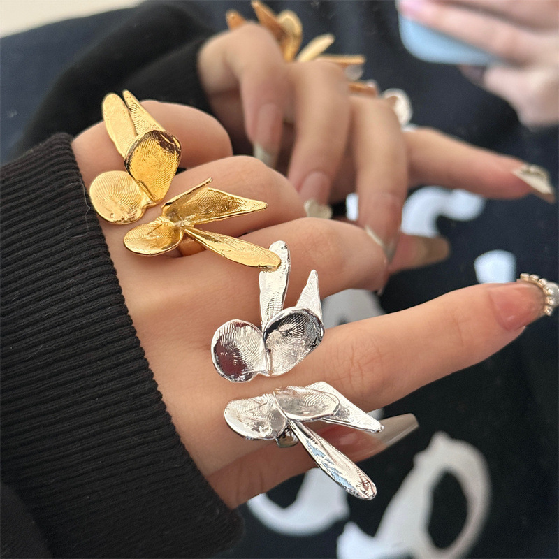 Gold Plated Real Gold Metal Butterfly Wing Open Insect Ring