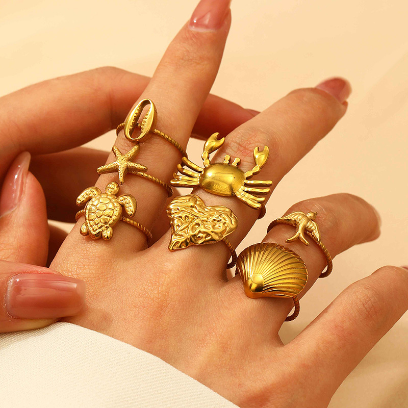 07 18k Real Gold Seabird Stainless Steel Seabird Ring