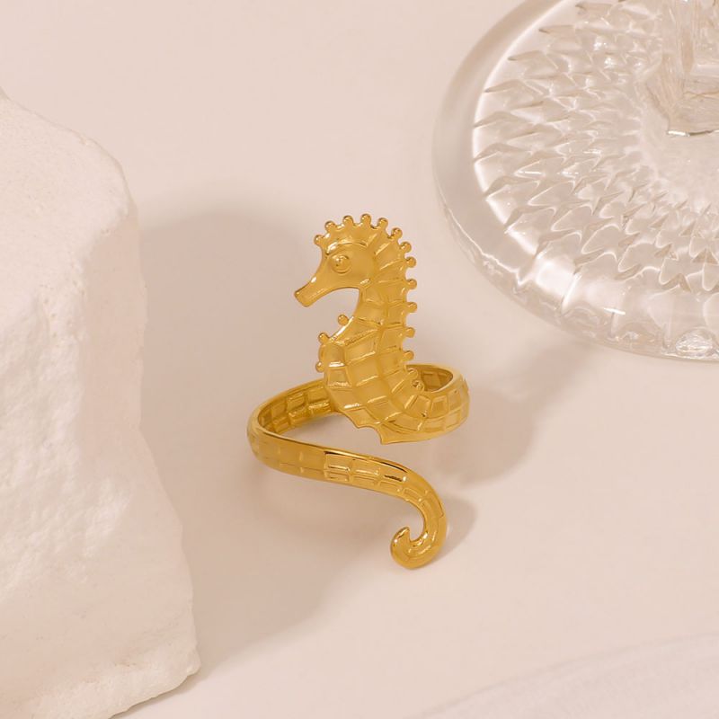 Gold Stainless Steel Seahorse Ring