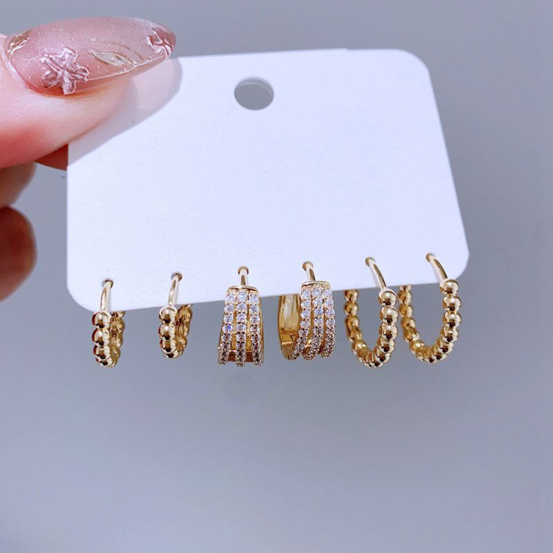 Gold Copper Diamond Round Earring Set