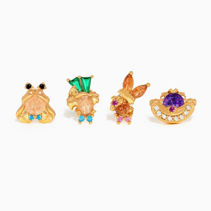 Gold Copper Diamond Cartoon Earring Set