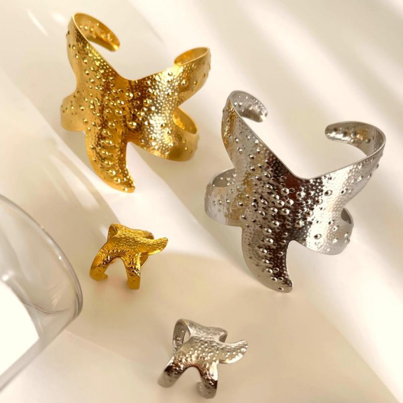 Pulsera Abierta De Acero Inoxidable Con Forma De Estrella De Mar
