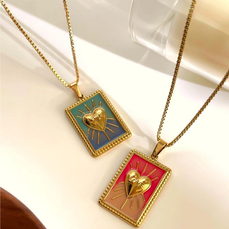 Collar De Acero Inoxidable Con Forma De Corazón Y Gota De Aceite De Tarot