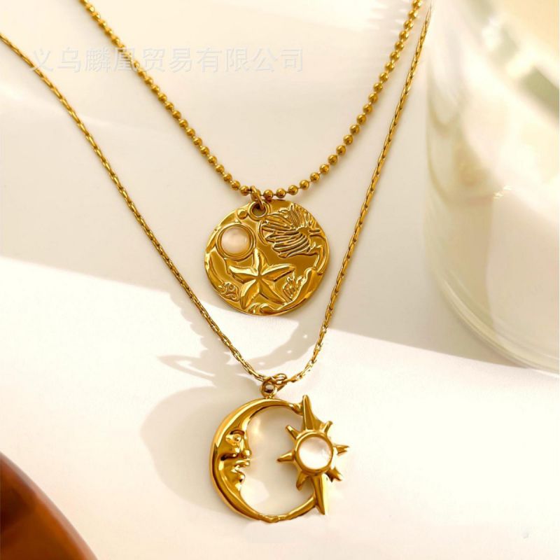 Collar De Acero Inoxidable Con Forma De Ojo De Gato Luna Y Estrella De Ocho Puntas