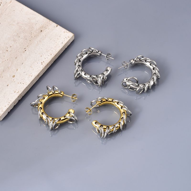Pendientes En Forma De C De Acero Inoxidable Bañados En Oro