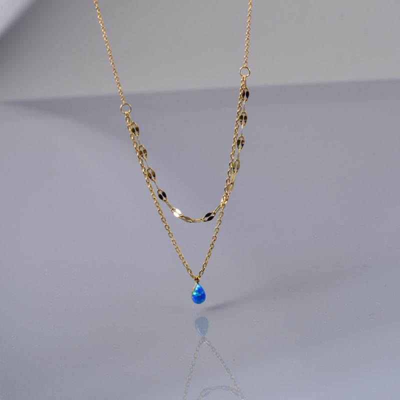 Collar De Doble Capa En Forma De Lágrima De Diamante Y Acero De Titanio